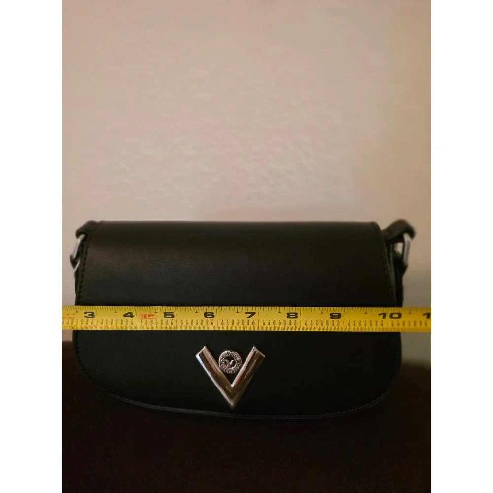 Valentino by Mario Valentino Black Faux Leather Logo Crossbody Bag